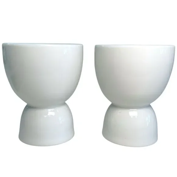 Vintage Porcelain Set Of Two White Egg Cups Spring Décor Midcentury Modern Japan - Picture 3 of 6